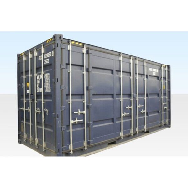 Stack of high cube containers viewed from the yard floor