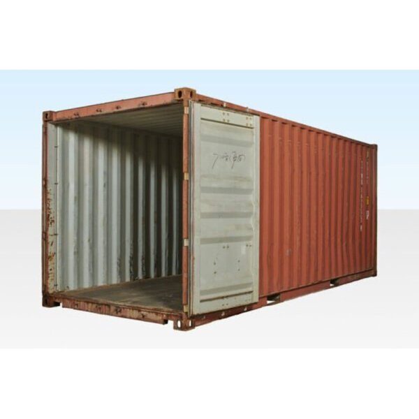 Grey storage container with padlock box on a work site