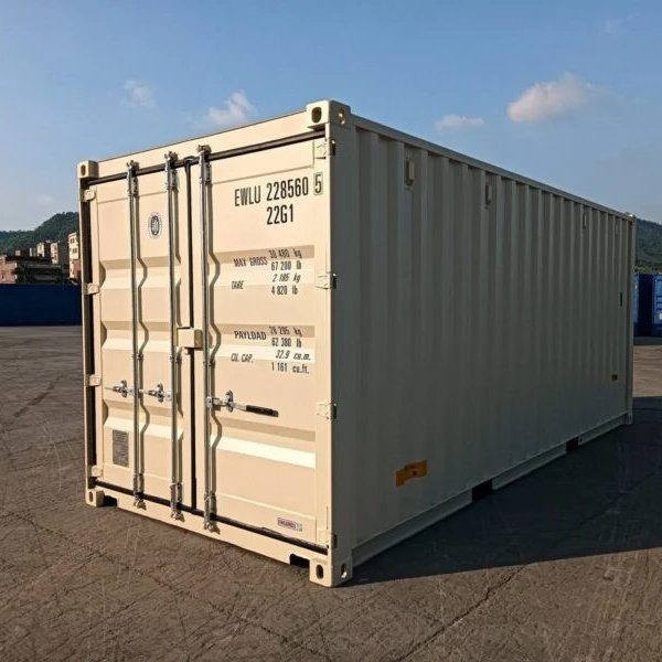 New one-trip 20ft steel shipping container in RAL grey